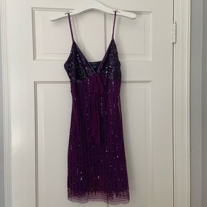 Purple sequin strappy party dress